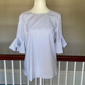 Women’s Calvin Klein Blue and White Striped Ruffle Sleeve Shirt Size Small